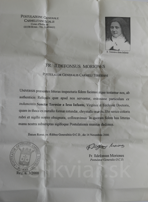 Relikviár z 21. storočia s relikviou Malá Terezka (Terézia od Dieťaťa Ježiša) 2