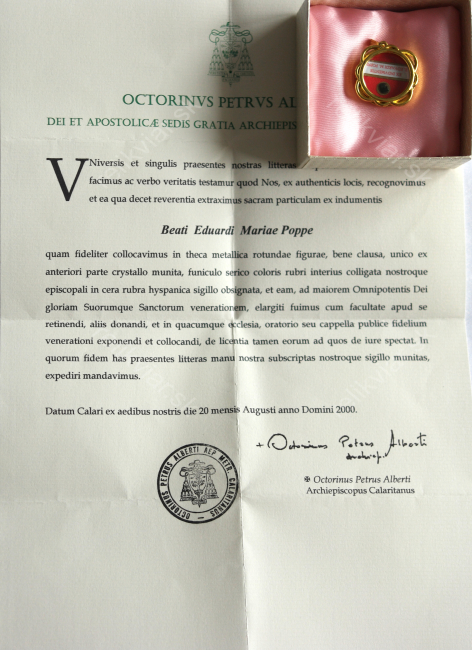B527: Relikviár z 21. storočia s relikviou Blahoslavený Eduard Poppe, kňaz a apoštol Eucharistie