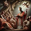 DALL·E 2025-03-19 22.31.04 - Dramatic Baroque-style artwork depicting Pope Innocent I realistically dressed in historically accurate yet simple 5th-century bishop attire, energeti.webp